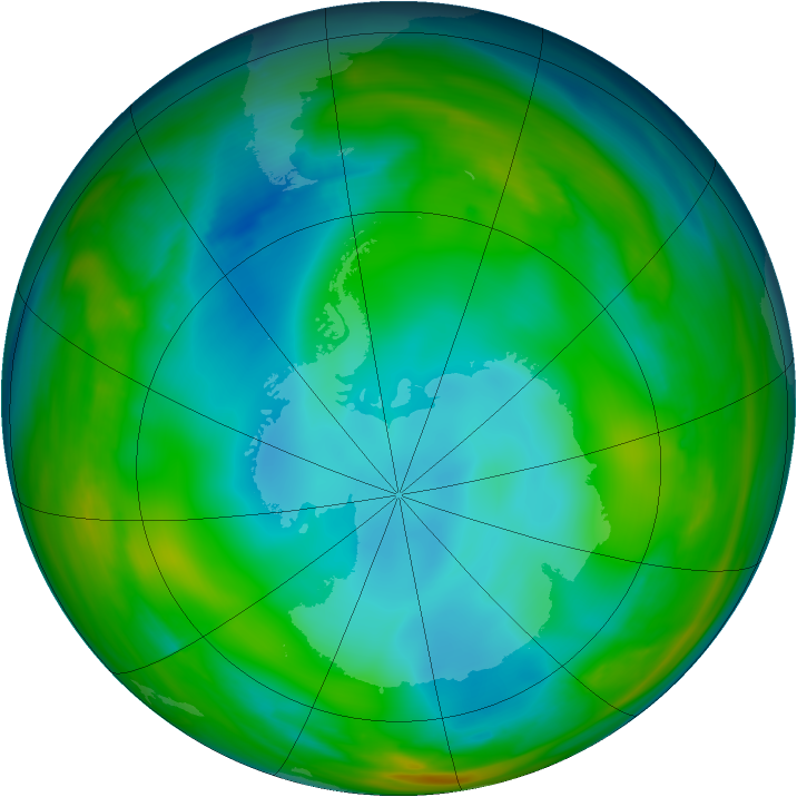 Antarctic ozone map for 05 July 2005